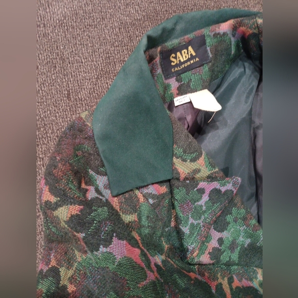 SABA California Dark Jewel Tones Floral Tapestry Women's Blazer Vintage Size 14 - Picture 11 of 13
